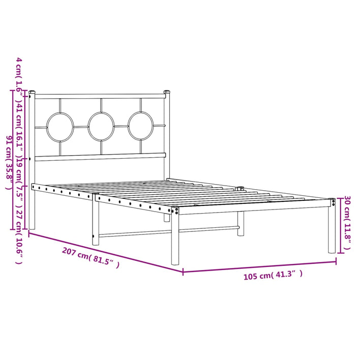 Giroletto con Testiera Metallo Nero 100x200 cm 376221