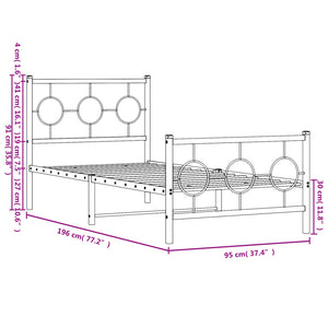 Giroletto con Testiera e Pediera Metallo Nero 90x190 cm 376236