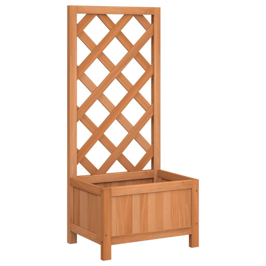 Vassoio per fioriera aiuola rialzata piante fiori terrazza giardino con traliccio in legno massello di abete marrone 02_0038330