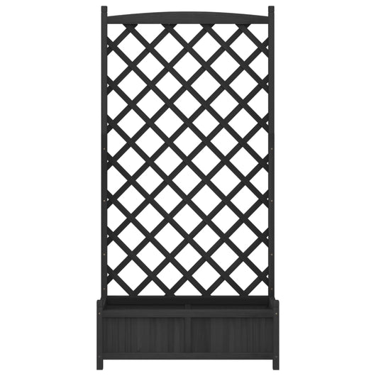 Vassoio per fioriera aiuola rialzata piante fiori terrazza giardino con traliccio in legno massello di abete nero 02_0038333