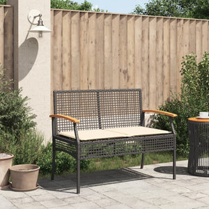 Panca da Giardino con Cuscino Nera in Polyrattan e Legno Acaciacod mxl 91181