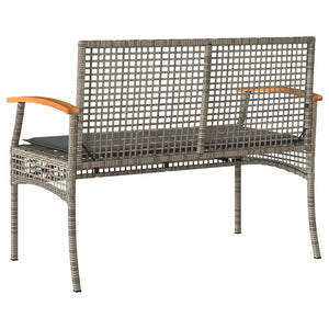 Panca da Giardino con Cuscino Grigia Polyrattan e Legno Acacia 366256