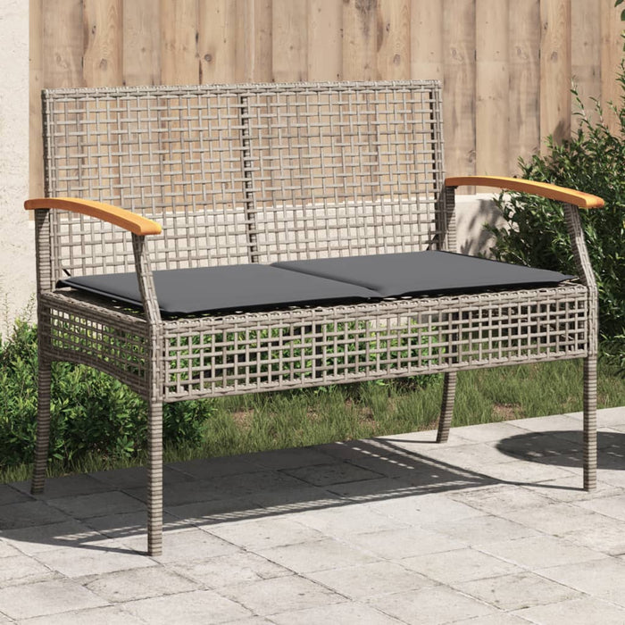 Panca da Giardino con Cuscino Grigia Polyrattan e Legno Acacia 366256