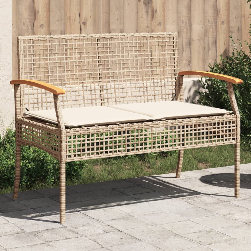 Panca da Giardino con Cuscino Beige Polyrattan e Legno Acacia 366257