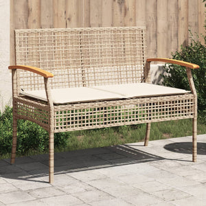 Panca da Giardino con Cuscino Beige Polyrattan e Legno Acacia 366257