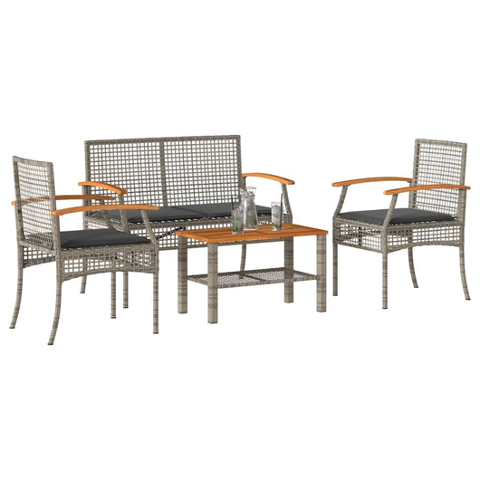 Set Divani da Giardino 4 pz con Cuscini in Polyrattan Grigio