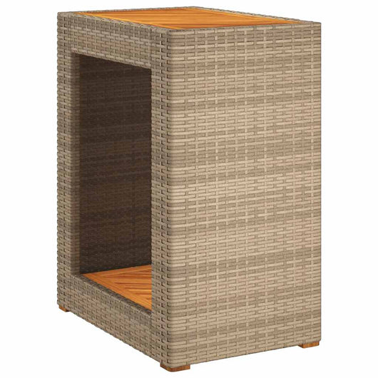 Tavolino da Giardino-Tavolo da Esterno-Tavolino da Patio Piano Legno Beige 60x40x75 cm Polyrattan