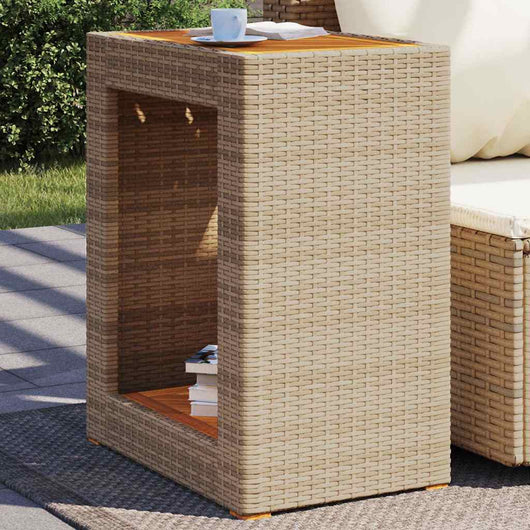 Tavolino da Giardino-Tavolo da Esterno-Tavolino da Patio Piano Legno Beige 60x40x75 cm Polyrattan