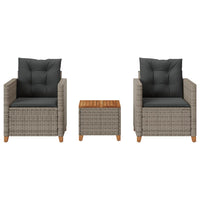 Set da BistrÃ² 3 pz con Cuscini Grigio Polyrattan e Legno Acaciacod mxl 90420