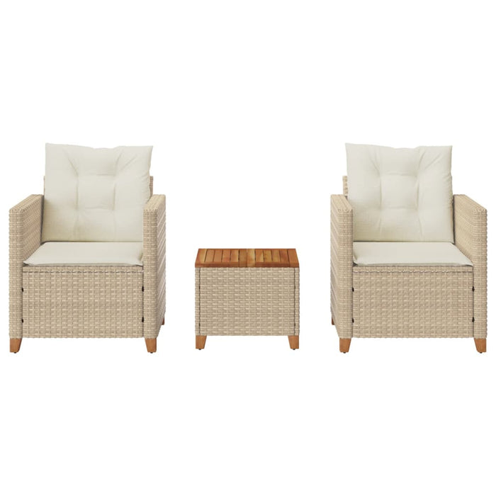 Set da BistrÃ² 3 pz con Cuscini Beige Polyrattan e Legno Acaciacod mxl 115238