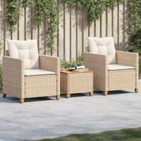 Set da BistrÃ² 3 pz con Cuscini Beige Polyrattan e Legno Acaciacod mxl 115238