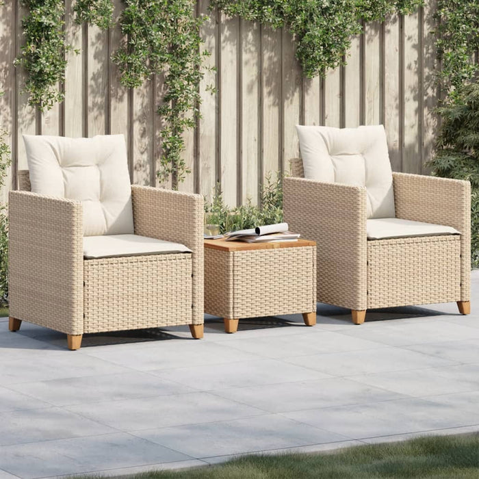 Set da BistrÃ² 3 pz con Cuscini Beige Polyrattan e Legno Acaciacod mxl 115238