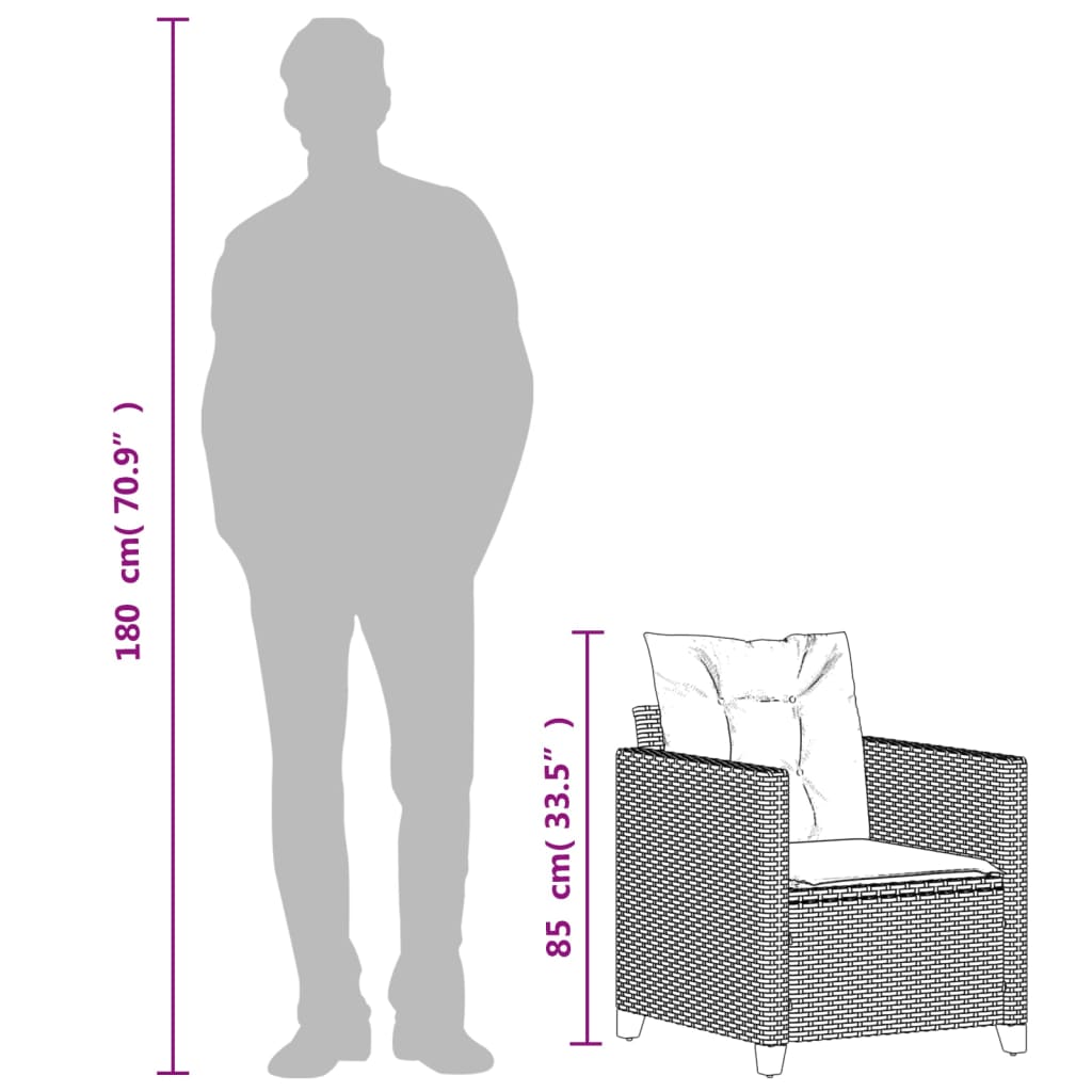Poltrona da Giardino con Cuscini in Polyrattan Nero
