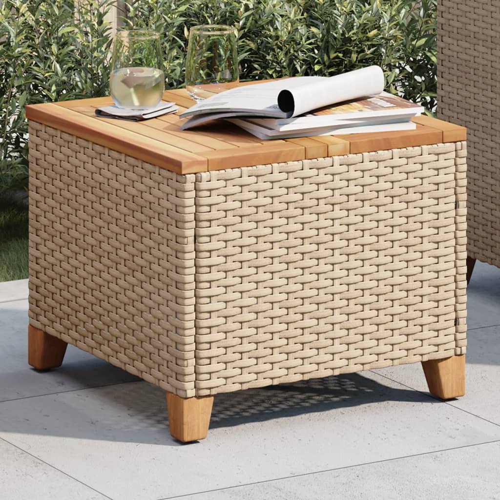 Tavolo da Giardino Beige 45x45x37 cm Polyrattan e Legno Acacia 366327