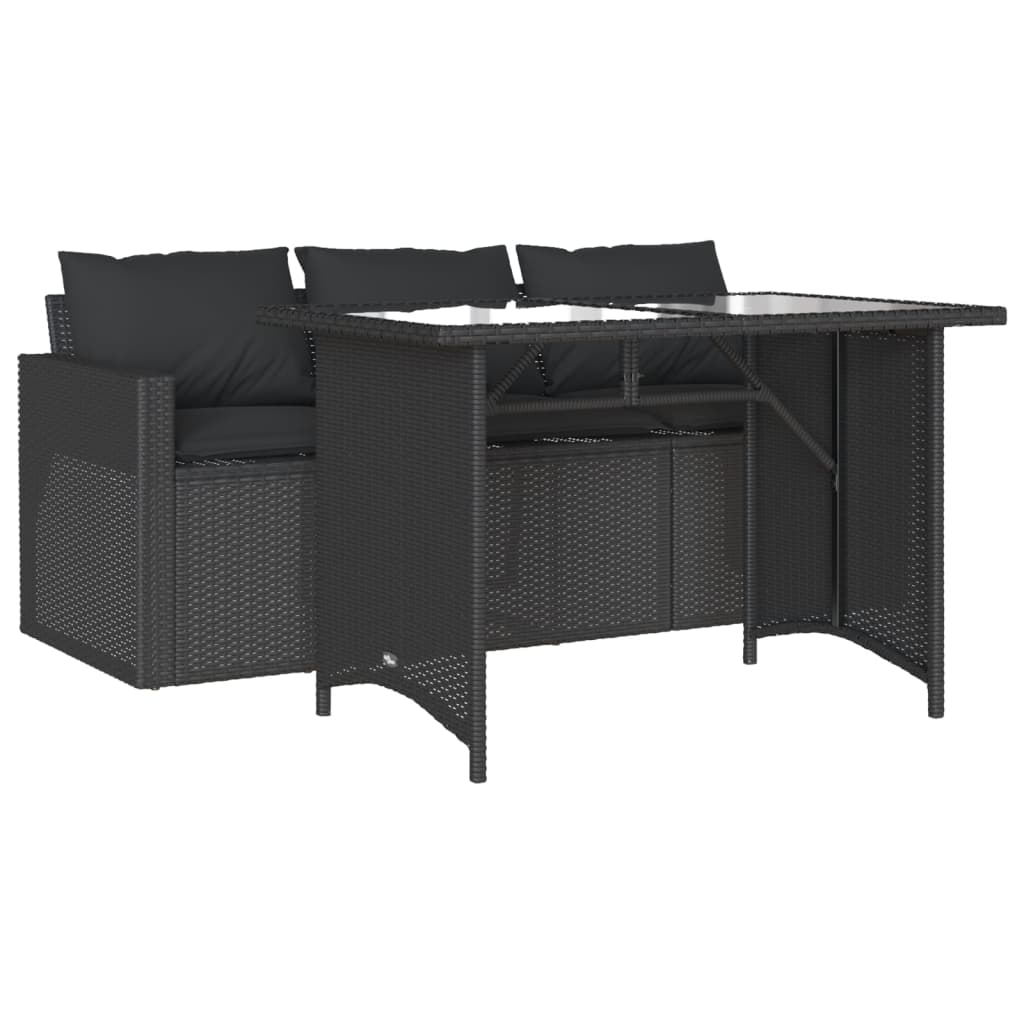 Set da Pranzo da Giardino 2 pz con Cuscini Nero in Polyrattan 366329