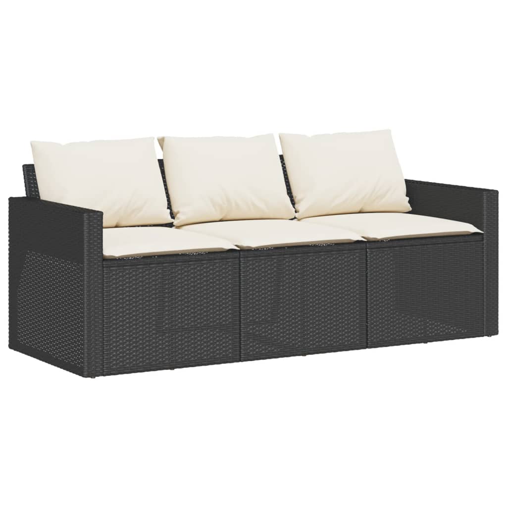 Divano da Giardino a 3 Posti con Cuscini Nero in Polyrattan 366340