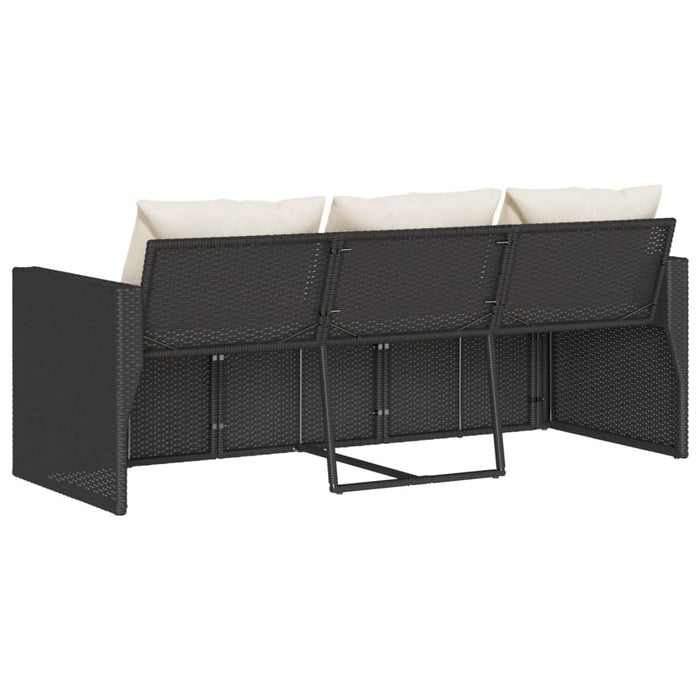 Divano da Giardino a 3 Posti con Cuscini Nero in Polyrattan 366340