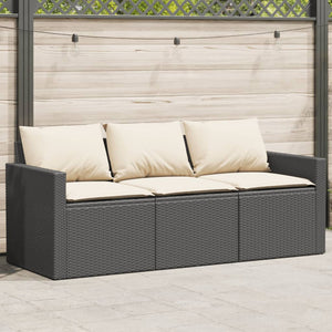 Divano da Giardino a 3 Posti con Cuscini Nero in Polyrattan 366340