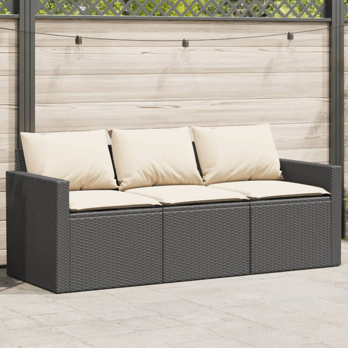 Divano da Giardino a 3 Posti con Cuscini Nero in Polyrattan 366340