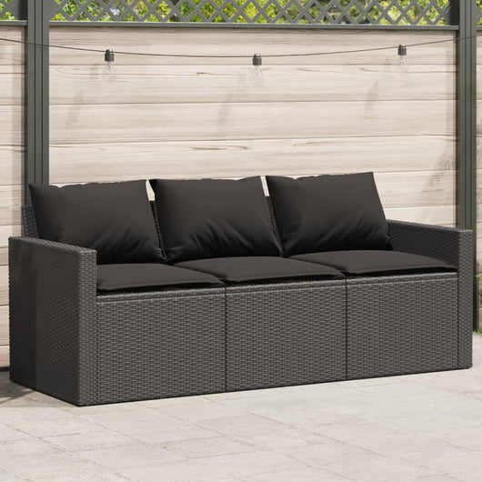 Divano da Giardino a 3 Posti con Cuscini Nero in Polyrattan 366341