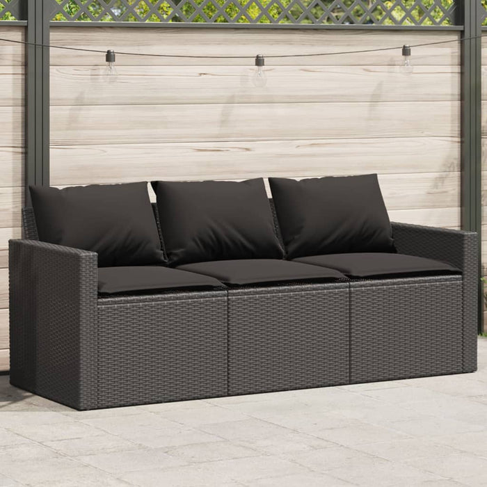 Divano da Giardino a 3 Posti con Cuscini Nero in Polyrattan 366341