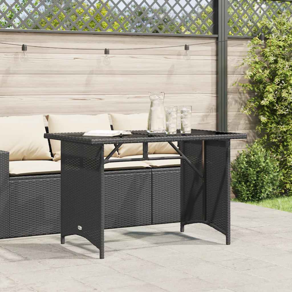 Tavolo da Giardino Piano in Vetro Nero 110x68x70 cm Polyrattan