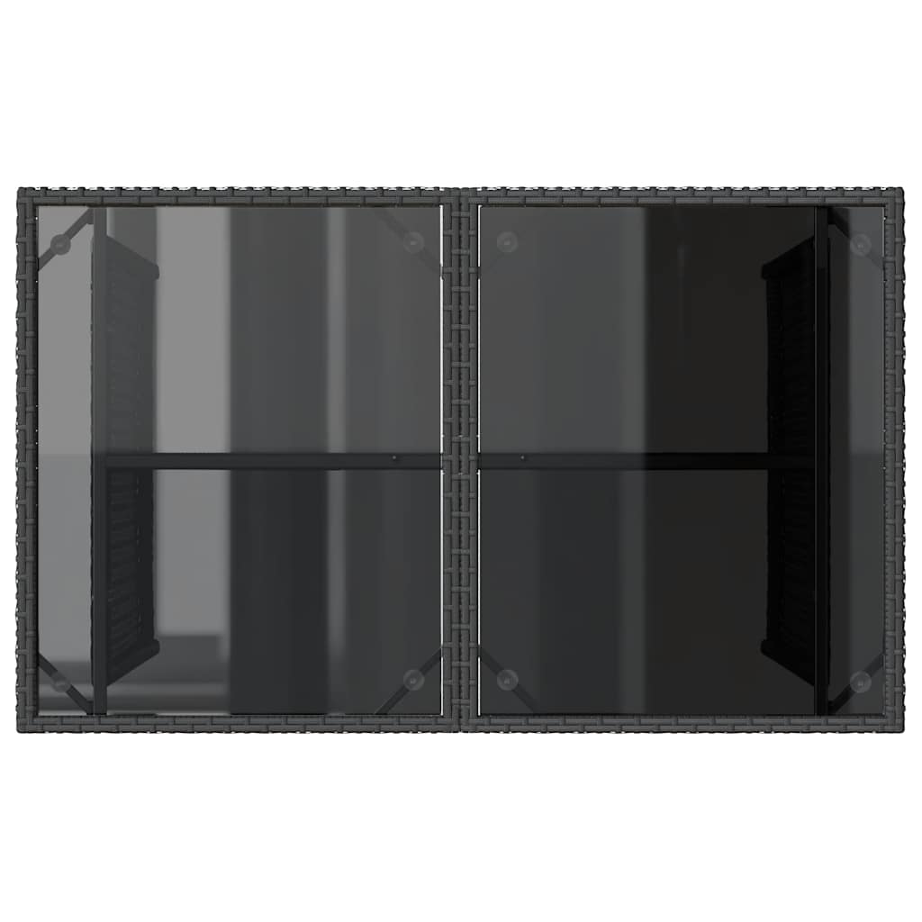 Tavolo da Giardino Piano in Vetro Nero 110x68x70 cm Polyrattan