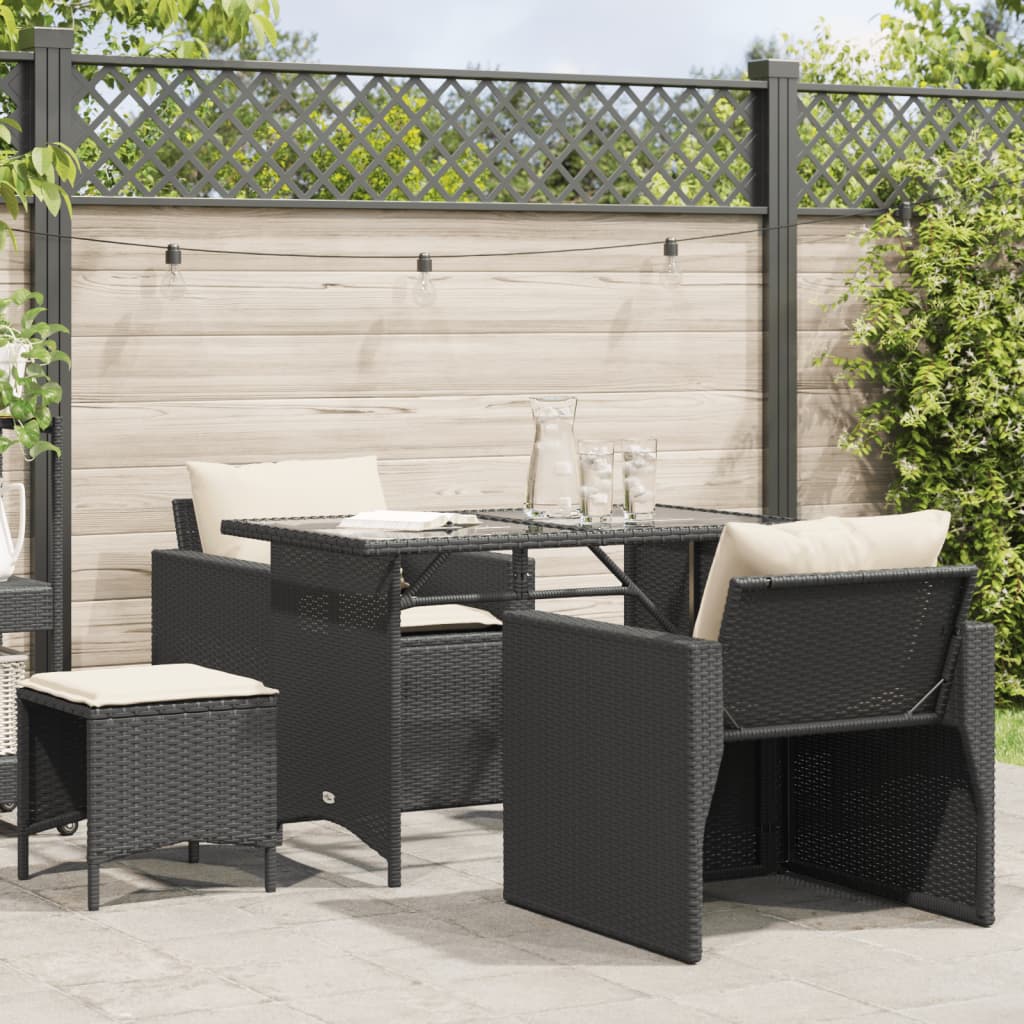 Set Divani da Giardino 4 pz con Cuscini Nero in Polyrattan 366358