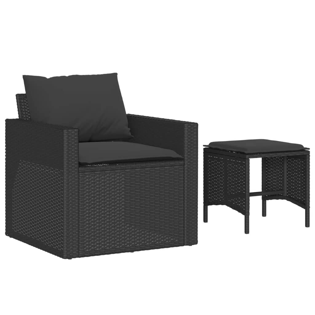 Set Divani da Giardino 4 pz con Cuscini Nero in Polyrattan