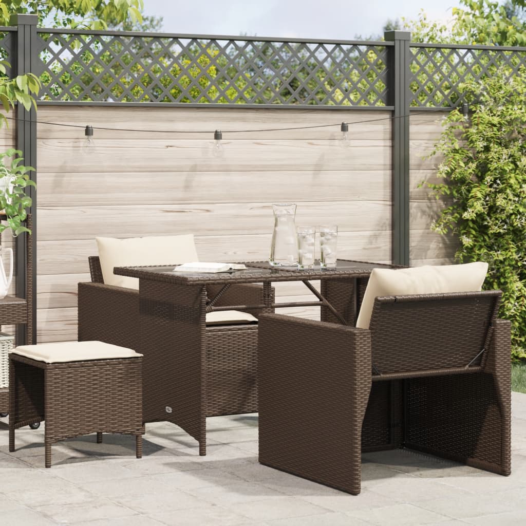 Set Divano da Giardino 4 pz con Cuscini-Sofa da Giardino-Divanetto da esterno Marrone in Polyrattan 215334