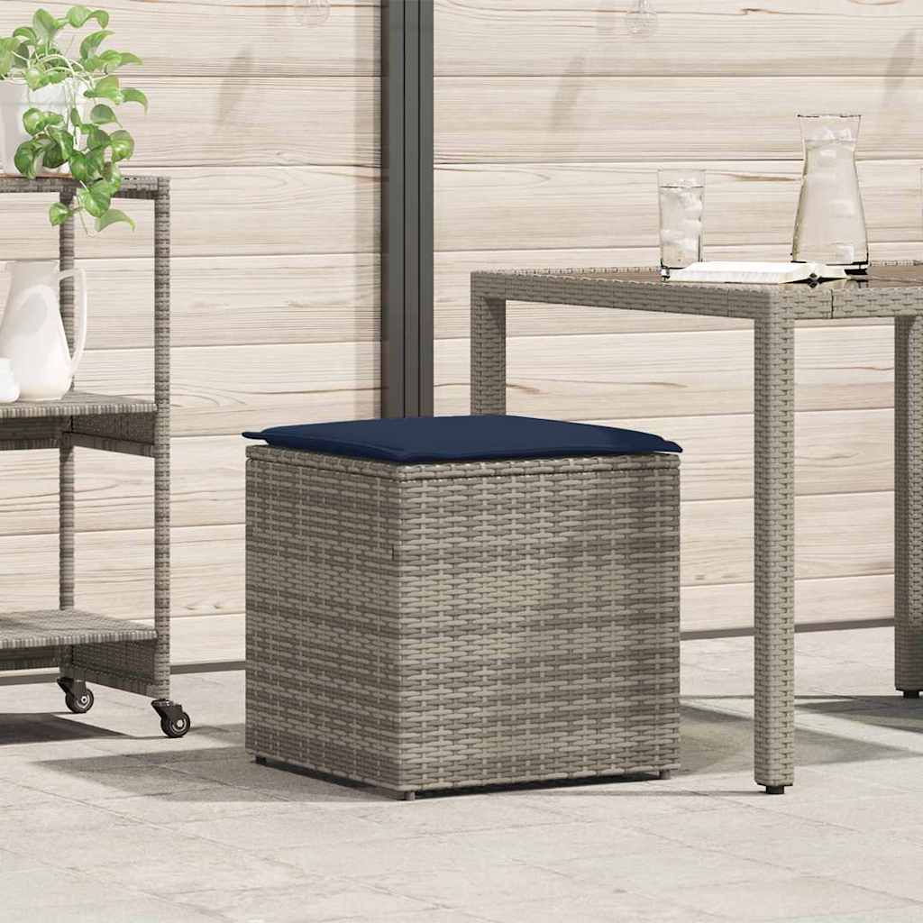 Scatola di Stoccaggio  Grigio e Blu Navy Rattan e Cuscino in Tessuto 365414