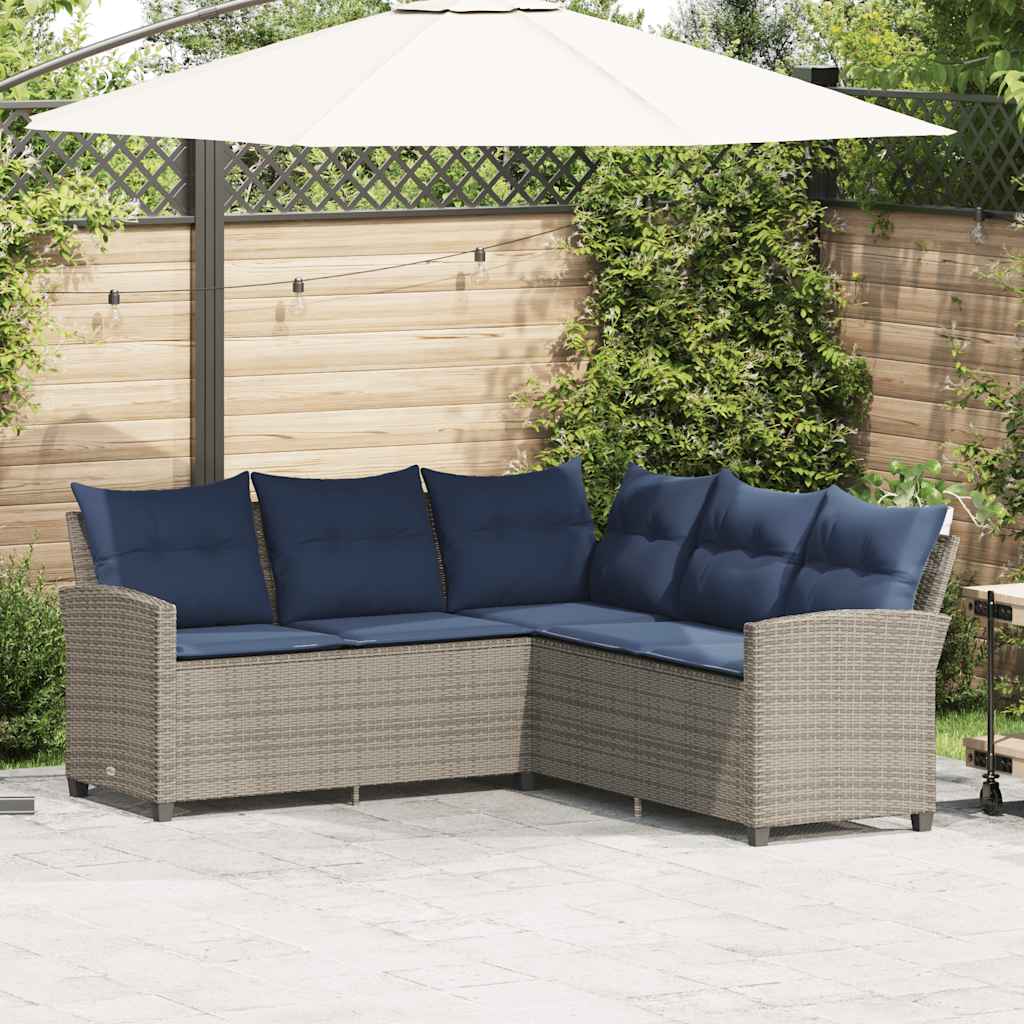 vidaXL Divano a Forma di L con Cuscini in Polyrattan Grigio