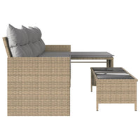 Divano Giardino con Tavolo e Cuscini a L Beige Misto Polyrattan