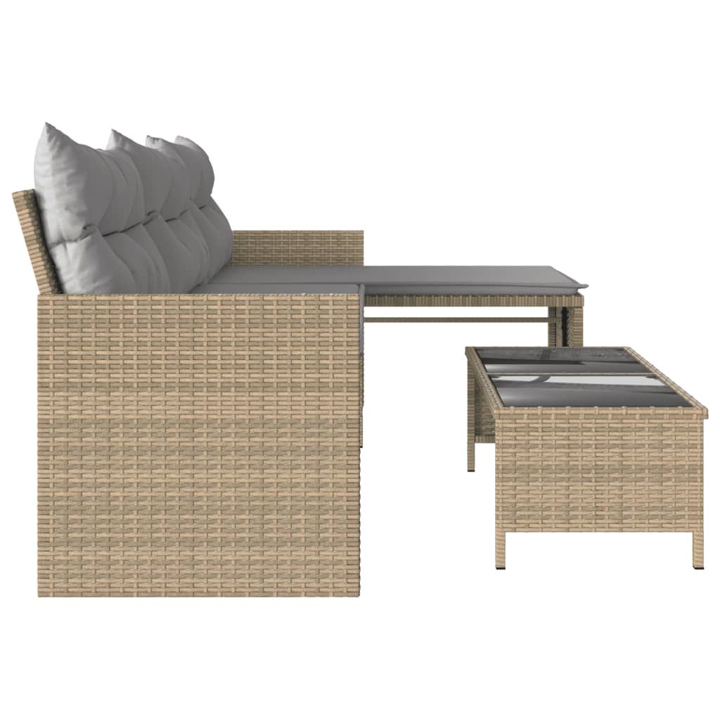Divano Giardino con Tavolo e Cuscini a L-Sofa da Giardino-Divanetto da esterno Beige Misto Polyrattan