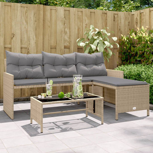 Divano Giardino con Tavolo e Cuscini a L-Sofa da Giardino-Divanetto da esterno Beige Misto Polyrattan