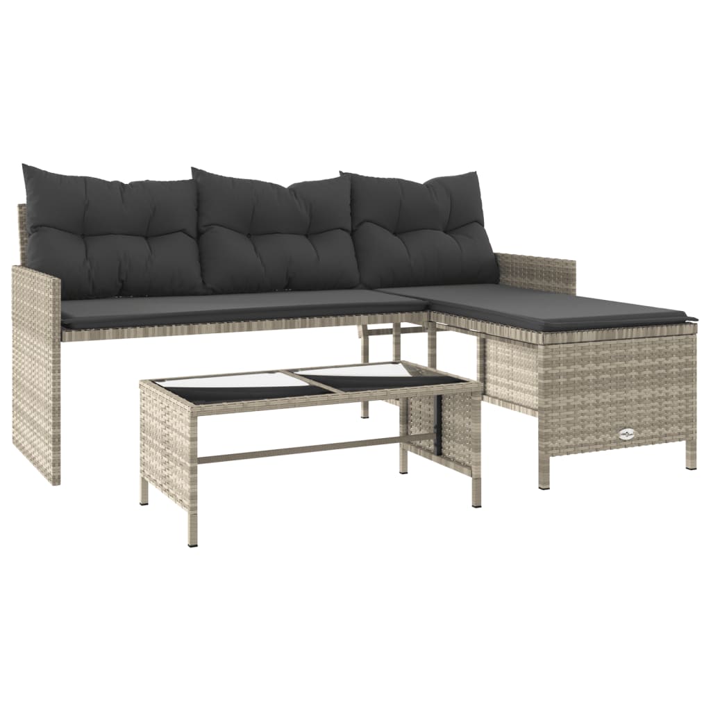Divano Giardino Tavolo e Cuscini a L-Sofa da Giardino-Divanetto da esterno Grigio Chiaro Polyrattan 790321
