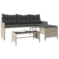 Divano Giardino Tavolo e Cuscini a L-Sofa da Giardino-Divanetto da esterno Grigio Chiaro Polyrattan 790321