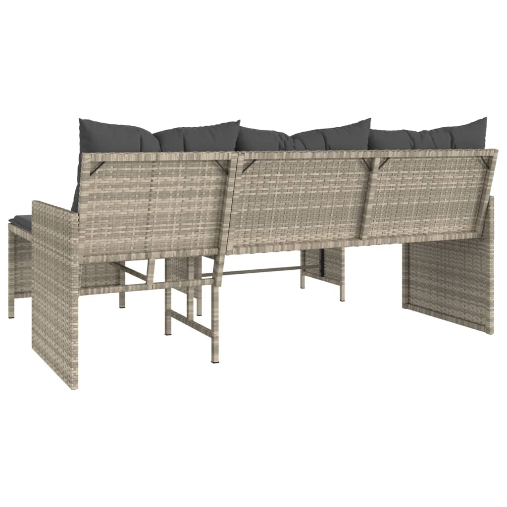 Divano Giardino Tavolo e Cuscini a L-Sofa da Giardino-Divanetto da esterno Grigio Chiaro Polyrattan 790321