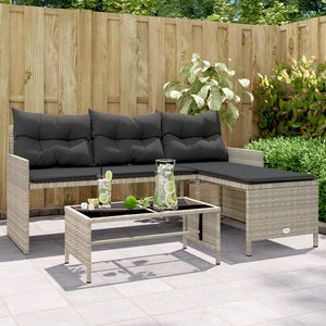 Divano Giardino Tavolo e Cuscini a L-Sofa da Giardino-Divanetto da esterno Grigio Chiaro Polyrattan 790321