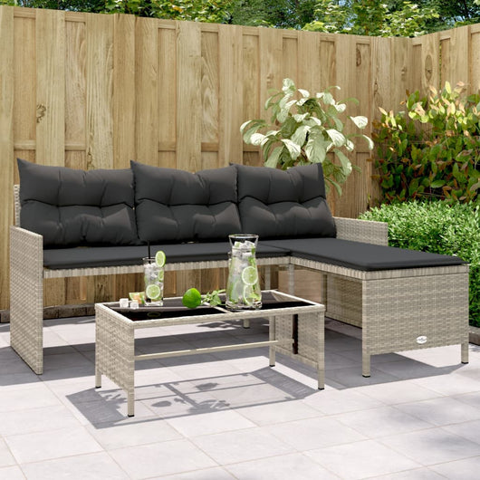Divano Giardino Tavolo e Cuscini a L-Sofa da Giardino-Divanetto da esterno Grigio Chiaro Polyrattan 790321