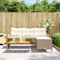 Divano da Giardino con Tavolo e Cuscini a L Beige in Polyrattan 365583