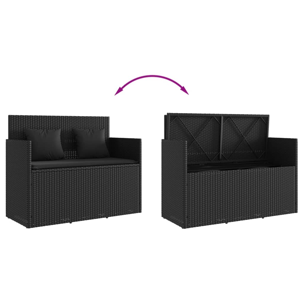 Panca da Giardino con Cuscini Nera in Polyrattan 365761