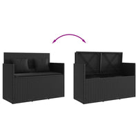 Panca da Giardino con Cuscini Nera in Polyrattan 365761