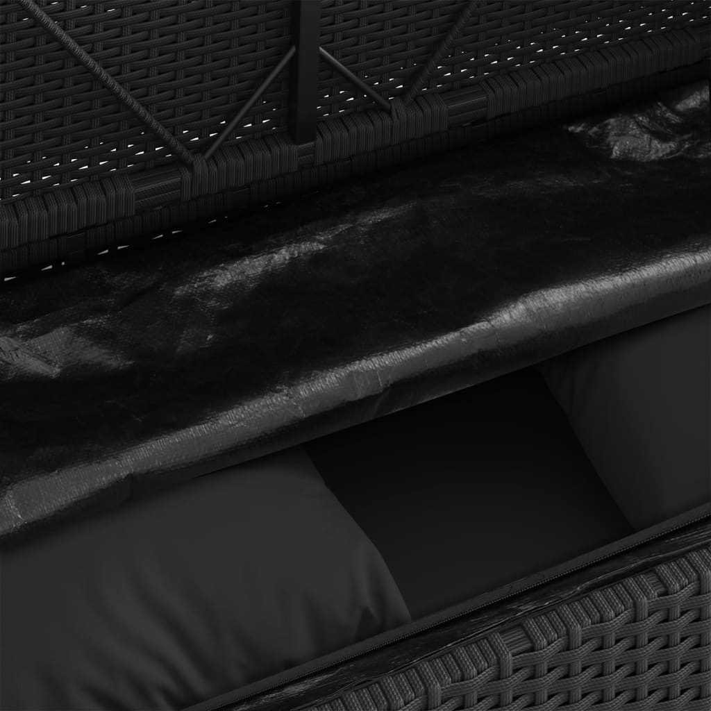 Panca da Giardino con Cuscini Nera in Polyrattan