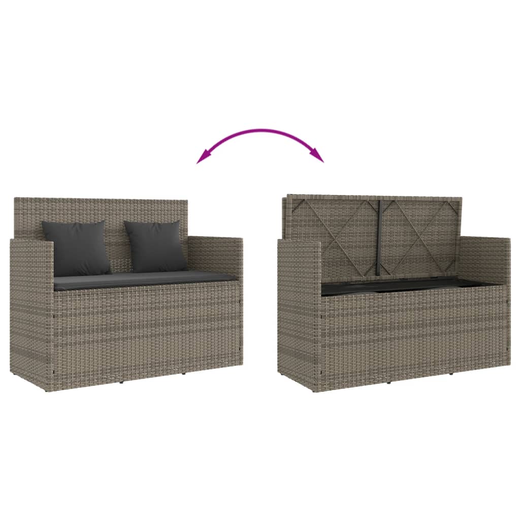 Panca da Giardino con Cuscini Grigia in Polyrattan 365763