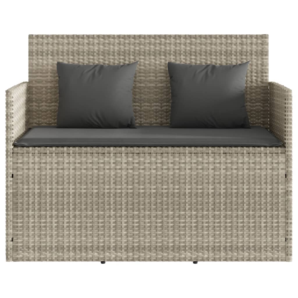 Panca da Giardino con Cuscini Grigio Chiaro in Polyrattan 365766
