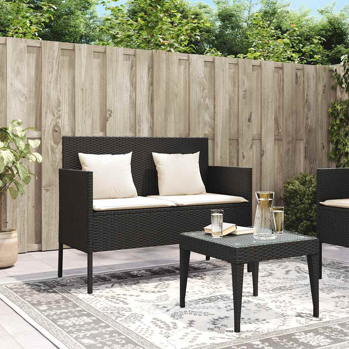 Panca da Giardino con Cuscini Nera in Polyrattancod mxl 88889