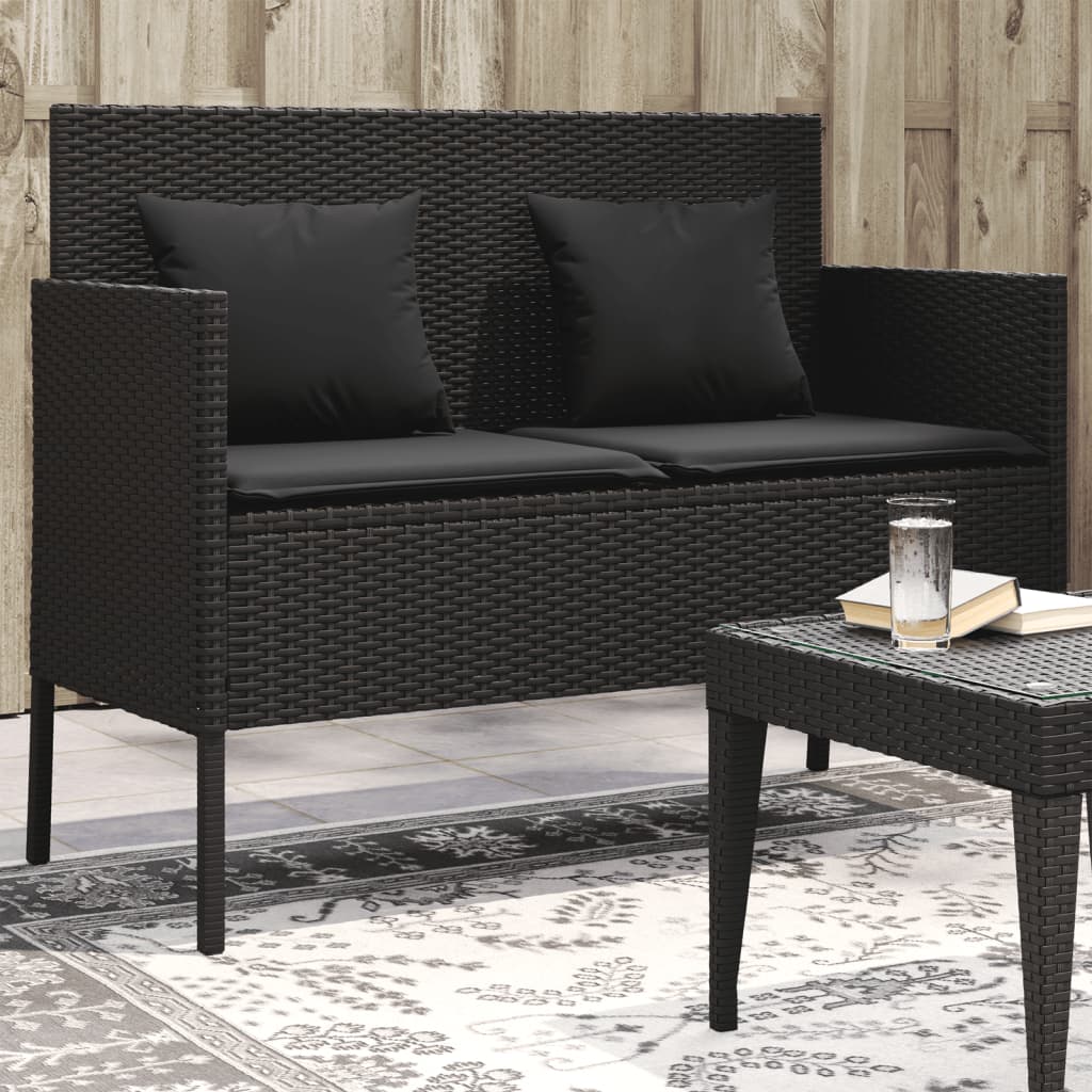 Panca da Giardino con Cuscini Nera in Polyrattancod mxl 112893