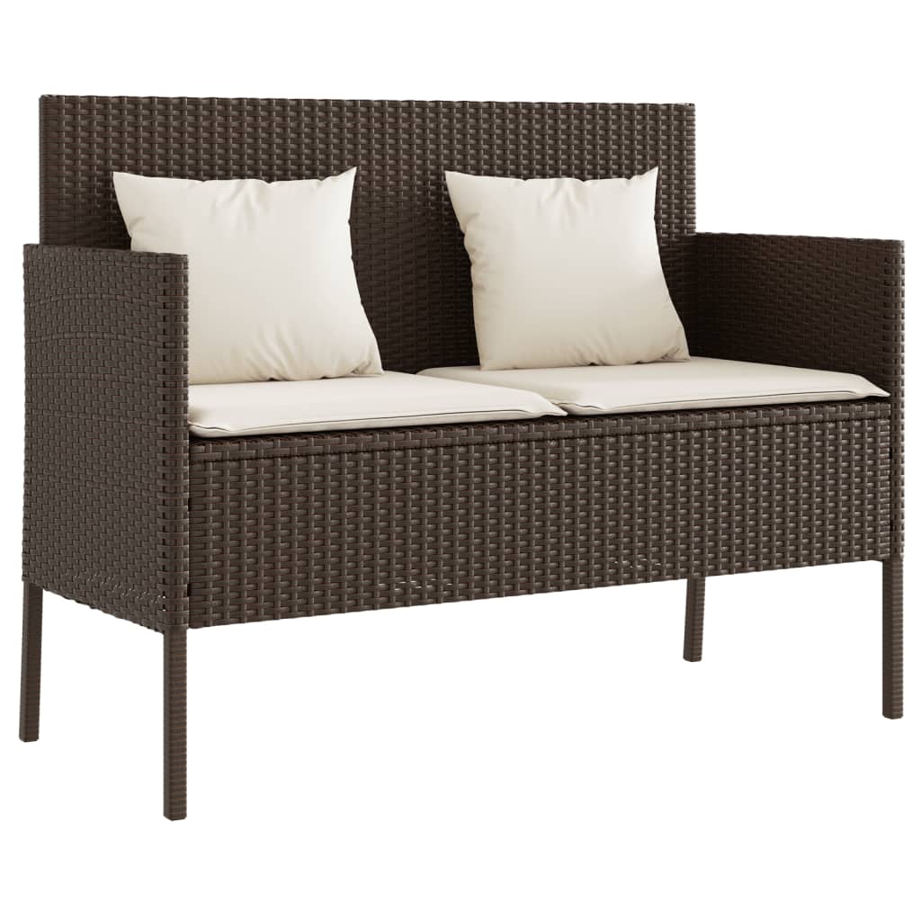 Panca da Giardino con Cuscini Marrone in Polyrattan 365772
