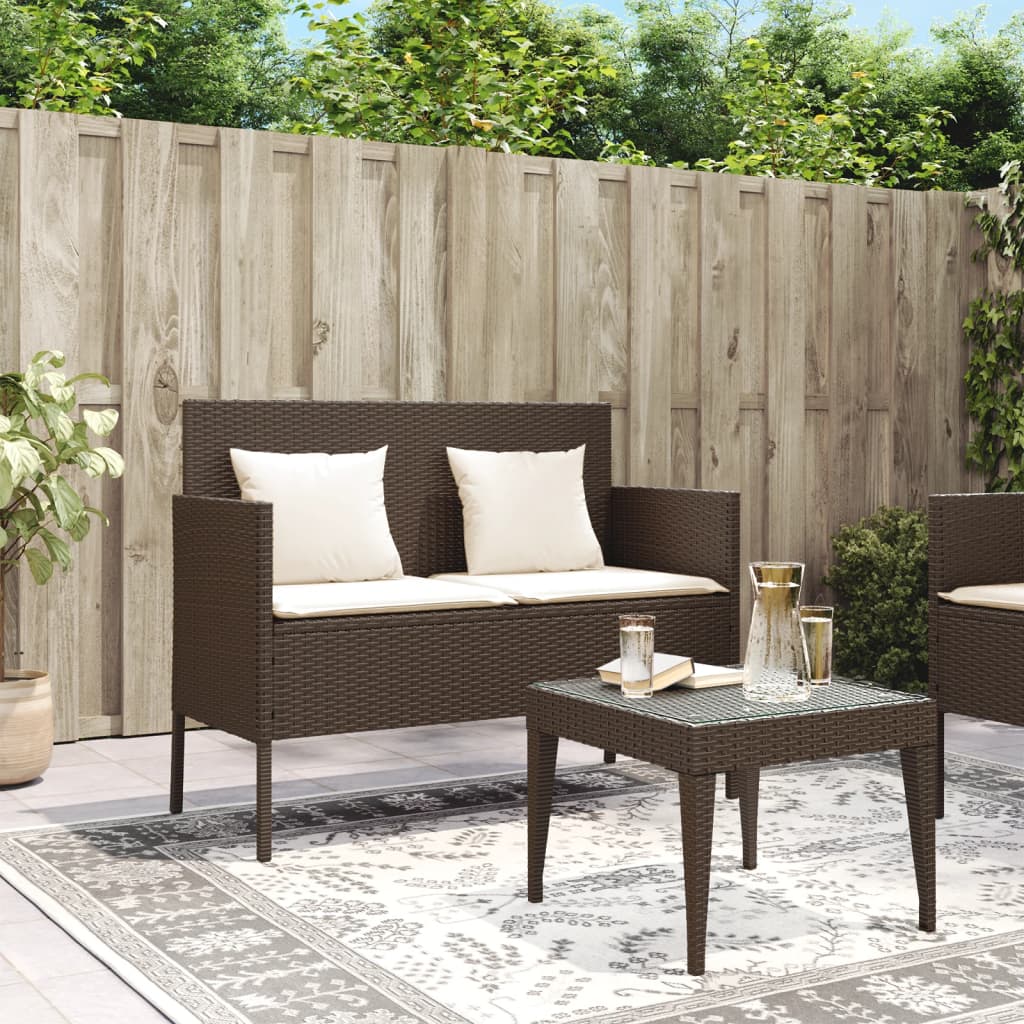 Panca da Giardino con Cuscini Marrone in Polyrattan 365772